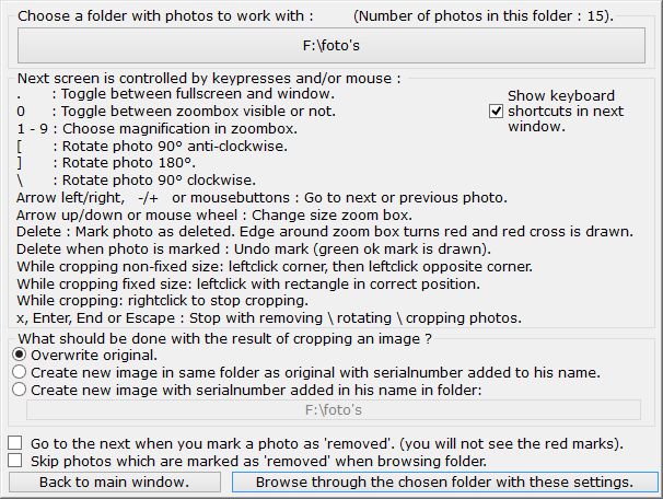Start to remove, rotate and or crop photos in a folder.