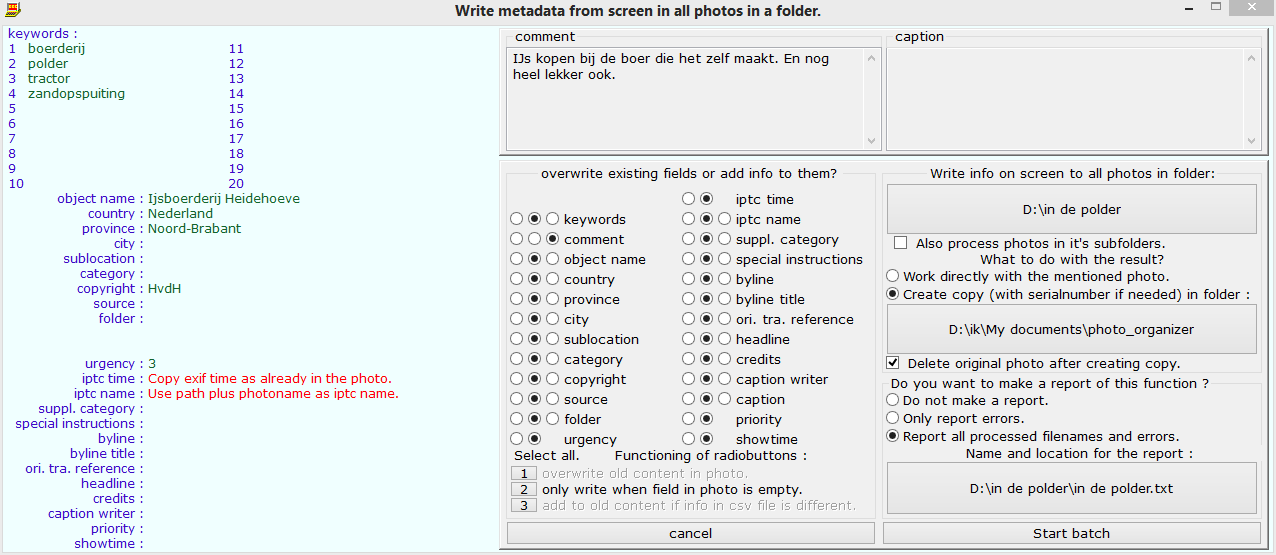 write metadata as on the main screen into all photos in a folder.